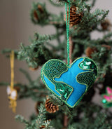 Matr Boomie Fair Trade - Larissa Plush Heart Earth Beaded Felt Ornament - Embroidered