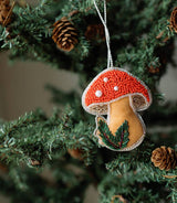 Matr Boomie Fair Trade - Larissa Plush Mushroom Beaded Felt Ornament - Embroidered
