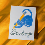 Bromstad Printing Co. - Greetings Pencil Cat - Risograph Card