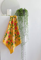 Julie Peach - Yellow Peach Toss 20" Tea Towel - Silkscreened 100% Cotton