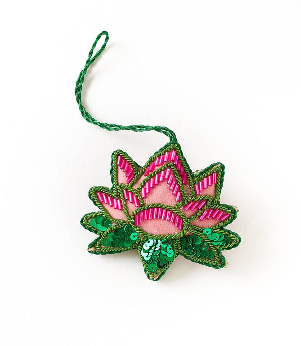 Matr Boomie Fair Trade - Larissa Plush Lotus Beaded Felt Ornament - Embroidered