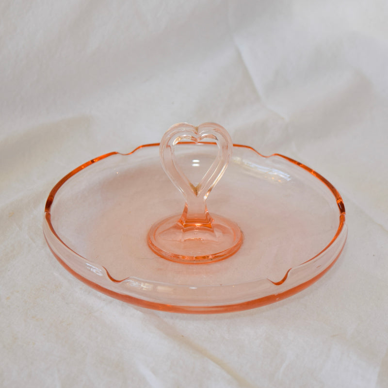 Vintage Pink Depression Heart Glass Dish