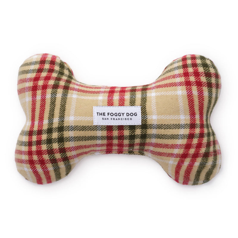 The Foggy Dog - Eggnog Plaid Flannel Holiday Dog Bone Squeaky Toy