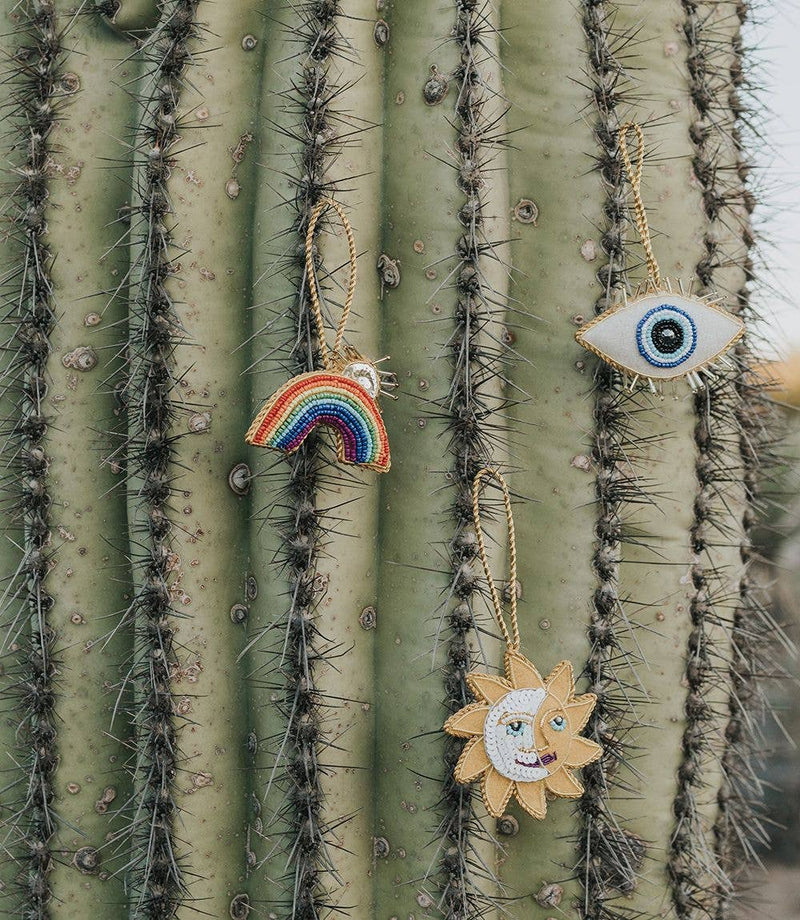 Matr Boomie Fair Trade - Larissa Plush Rainbow Sun Rays Felt Ornament - Embroidered