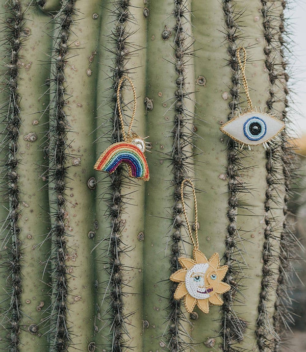 Matr Boomie Fair Trade - Larissa Plush Sun Moon Felt Ornament - Hand Embroidered