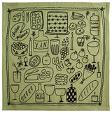 Julie Peach - Picnic on Sage Green Tea Towel - 100% Cotton