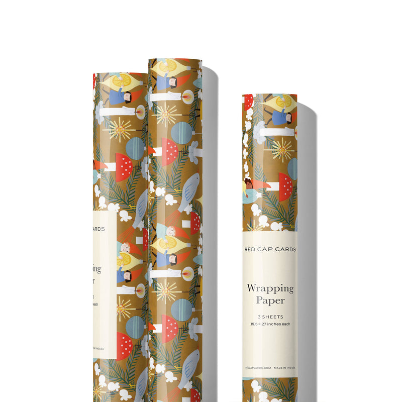 Red Cap Cards - Christmas Elves Holiday Wrapping Paper