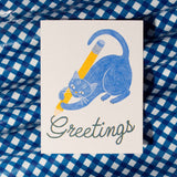 Bromstad Printing Co. - Greetings Pencil Cat - Risograph Card