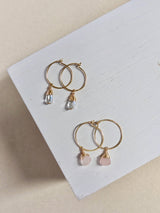 Forai - Mini-Hoop with Rose Quartz Charm Earrings