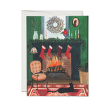 Red Cap Cards - Christmas by the Fireplace Holiday Greeting Card