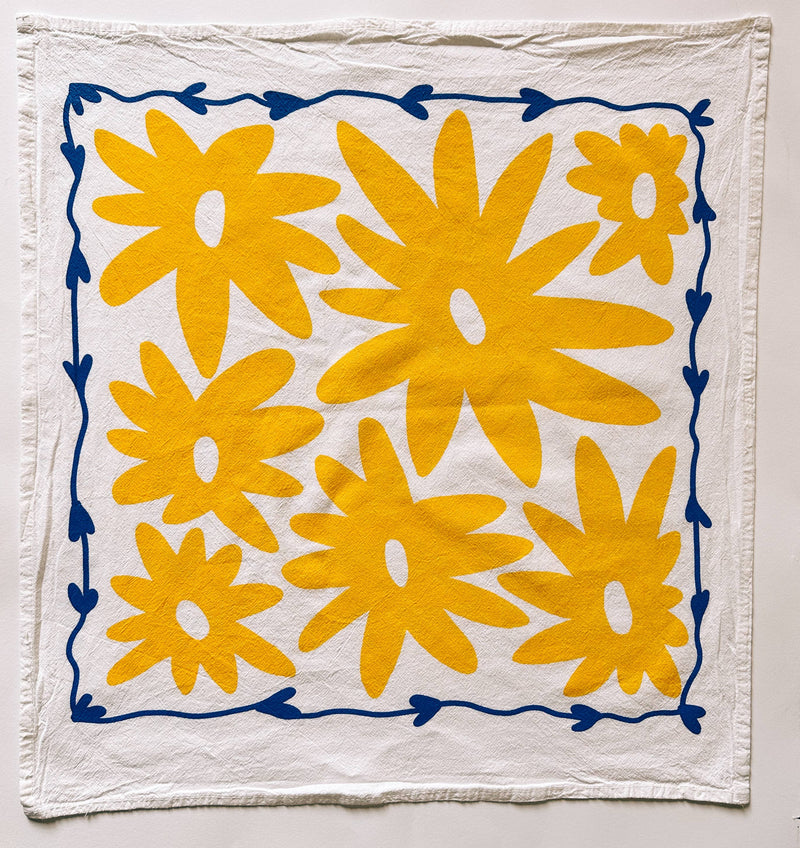 Julie Peach - Floral Splat on White Tea Towel - 100% Cotton