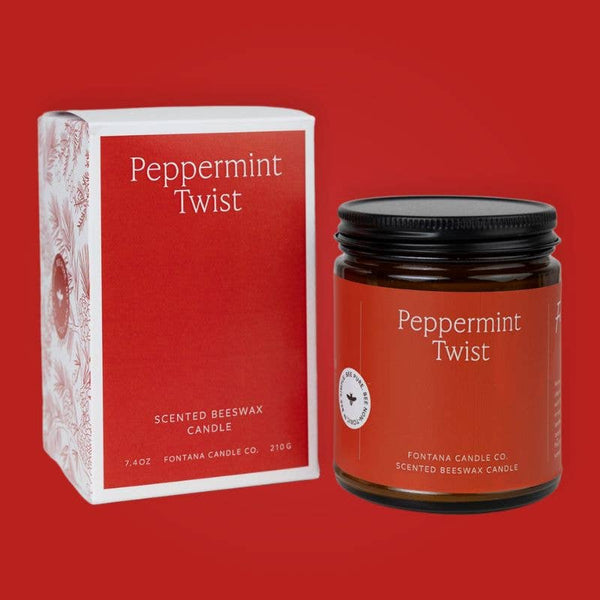 Fontana Candle Co. - Peppermint Twist Essential Oil Beeswax Jar Candle: Non-Toxic