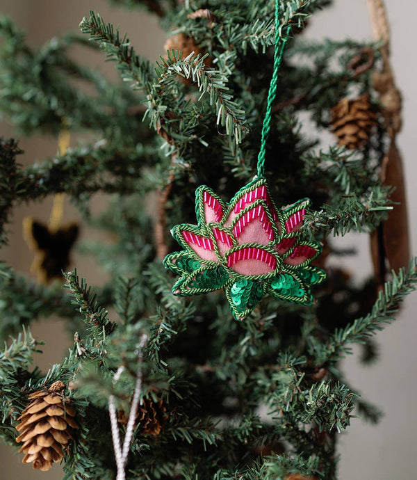 Matr Boomie Fair Trade - Larissa Plush Lotus Beaded Felt Ornament - Embroidered