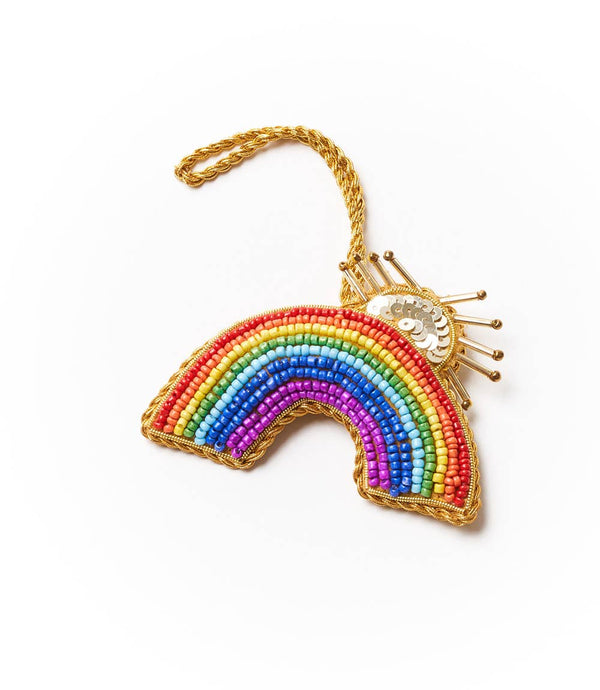 Matr Boomie Fair Trade - Larissa Plush Rainbow Sun Rays Felt Ornament - Embroidered
