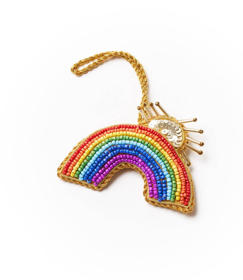 Matr Boomie Fair Trade - Larissa Plush Rainbow Sun Rays Felt Ornament - Embroidered
