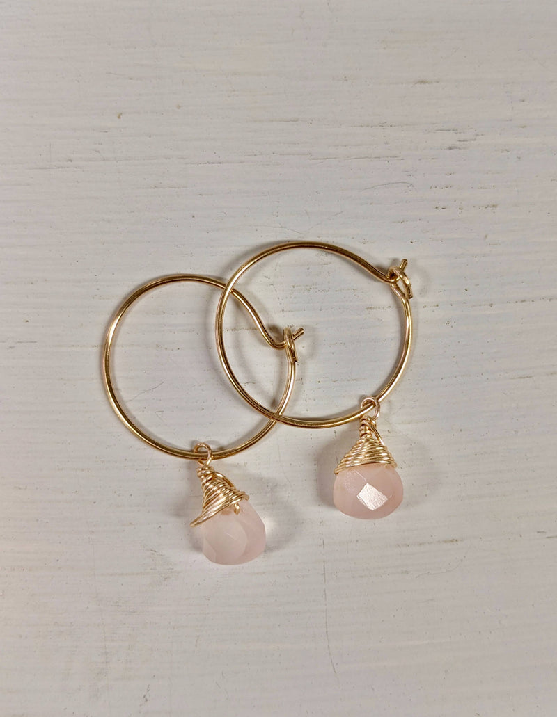 Forai - Mini-Hoop with Rose Quartz Charm Earrings