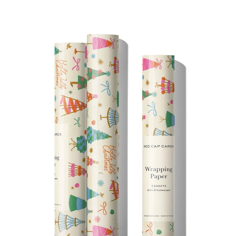 Red Cap Cards - Holly Jolly Trees Holiday Wrapping Paper