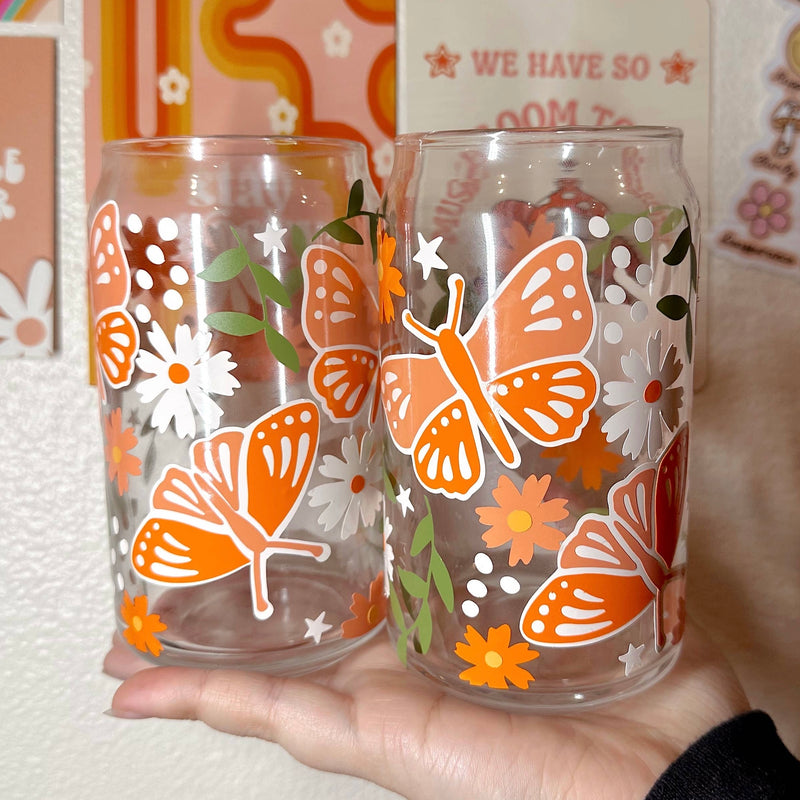 amarieacreates - Orange Butterfly Garden Glass Cup