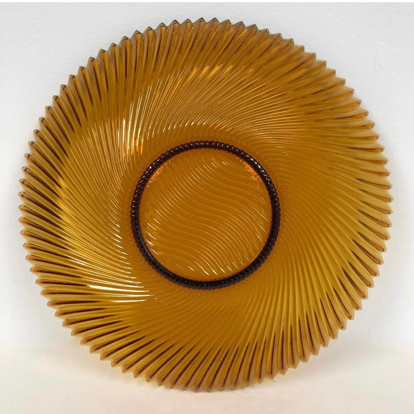 Vintage 1970s French Ribbed Amber Glass Bowl