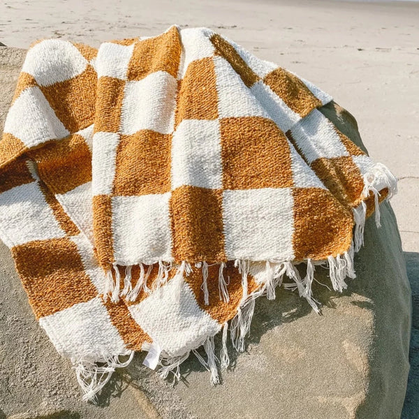 Gold & Cream - Heavyweight Checker Throw Blanket
