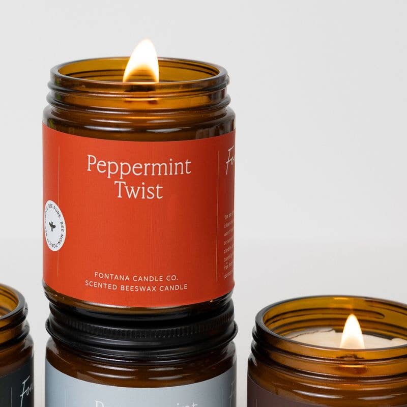 Fontana Candle Co. - Peppermint Twist Essential Oil Beeswax Jar Candle: Non-Toxic