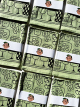 Julie Peach - Picnic on Sage Green Tea Towel - 100% Cotton