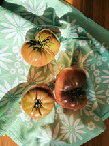 Julie Peach - Fall Floral on Green Tea Towel - 100% Cotton