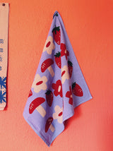 Julie Peach - Berry Shroom on Purple Tea Towel - 100% Cotton