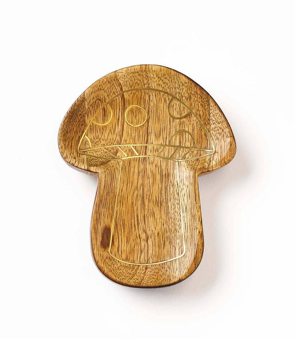 Matr Boomie Fair Trade - Drishti Mushroom Jewelry Tray - Wood, Brass inlay