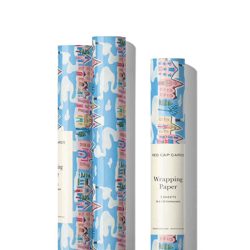 Red Cap Cards - Little Pink Houses Holiday Wrapping Paper