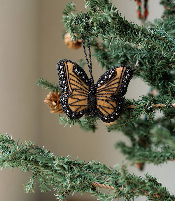 Matr Boomie Fair Trade - Larissa Plush Butterfly Beaded Felt Ornament - Embroidered