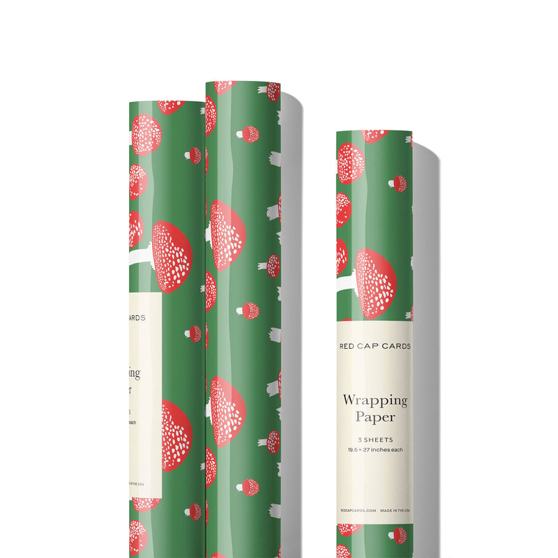 Red Cap Cards - Festive Mushrooms Holiday Wrapping Paper