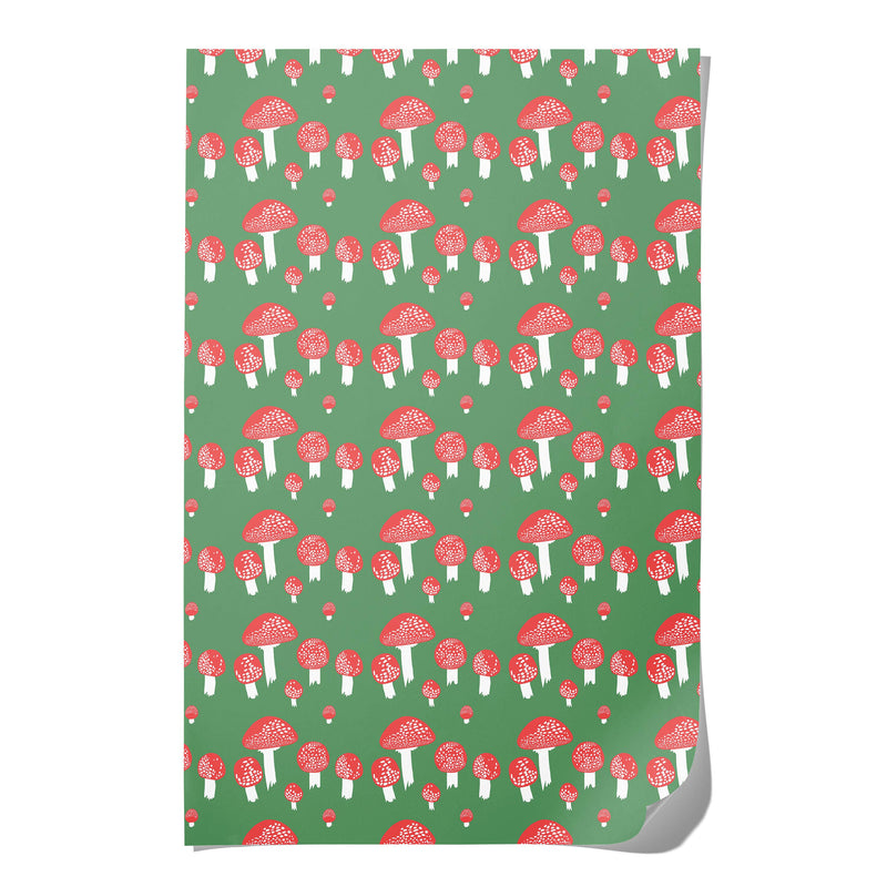 Red Cap Cards - Festive Mushrooms Holiday Wrapping Paper