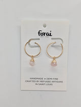 Forai - Mini-Hoop with Rose Quartz Charm Earrings