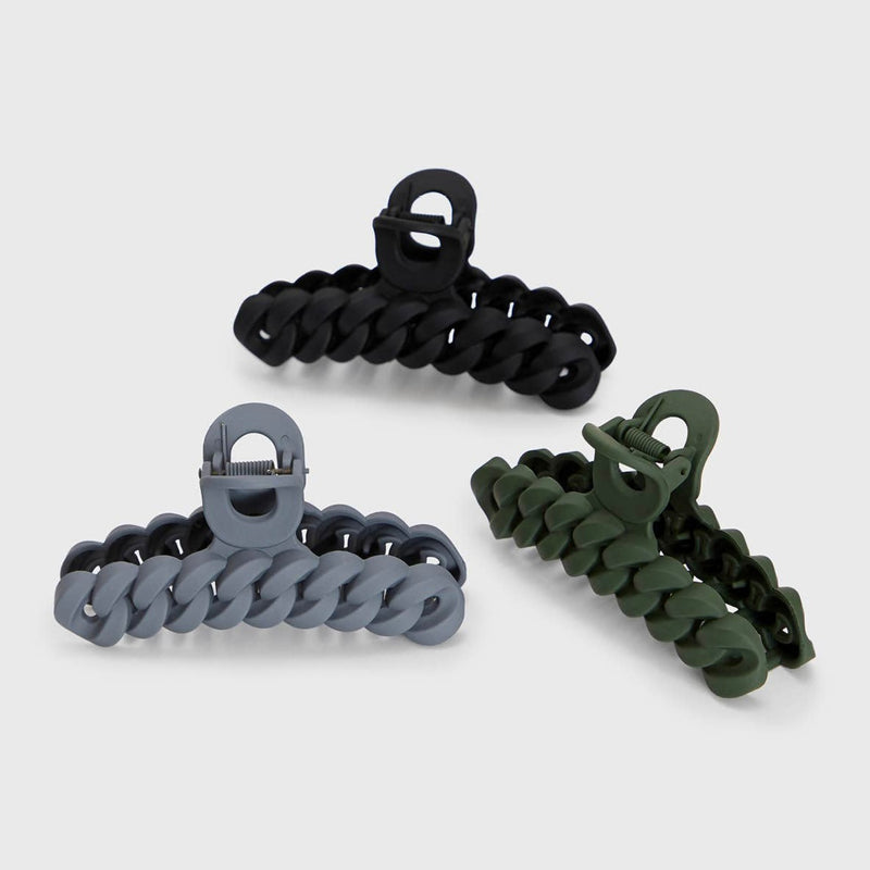 KITSCH - Eco-friendly Chain Claw Clip 3pc Set - Black/Moss