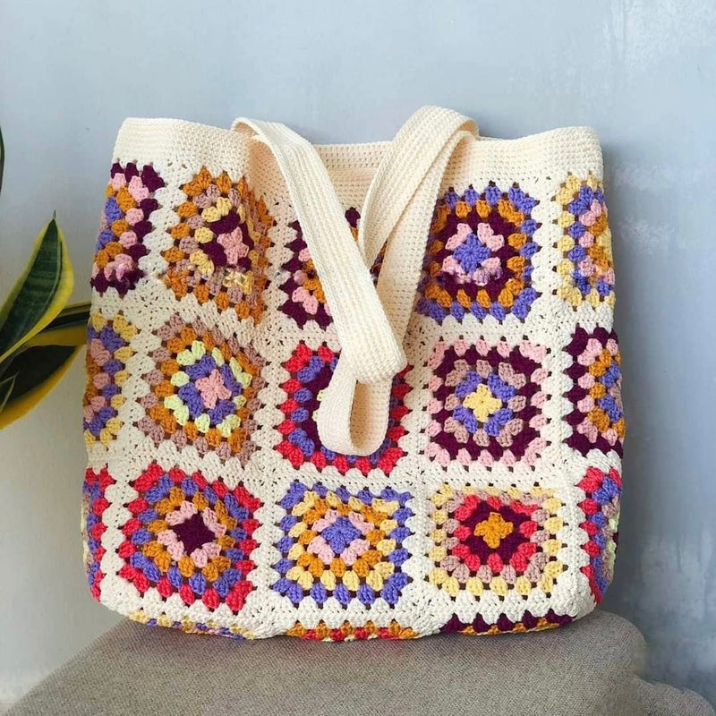 Quince Fables - Large Colorful Hand-Crochet Tote Bag