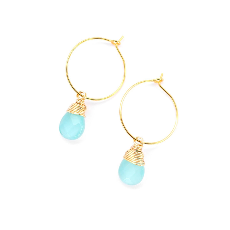 Forai - Aqua Chalcedony Gemstone Hoop Earrings in Gold