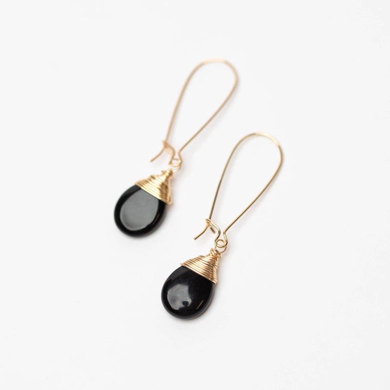 Forai - Black Onyx Teardrop Earrings in Gold or Silver