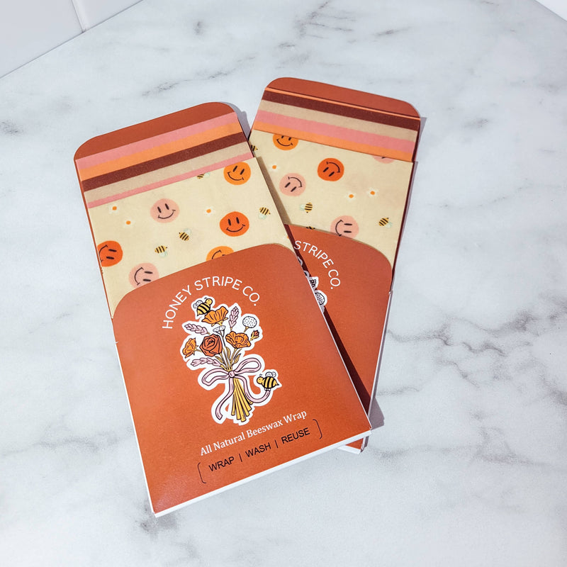 Honey Stripe Co. - Beeswax Wraps: Bee Happy Set of 2